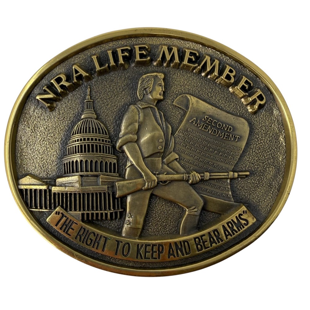 Vintage Jadco Solid Brass NRA Life Member Belt Buckle Second Amendment USA